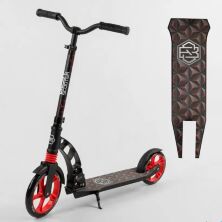 Дитячий складаний двоколісний самокат Best Scooter 61711 з амортизатором і підніжкою / чорно-червоний