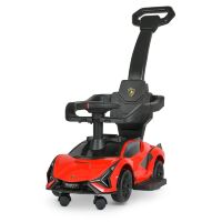 Дитяча каталка-толокар Машинка 2в1 M 5007-3 Lamborghini з батьківською ручкою й бампером Музика світло/Червона