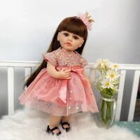 Музична вінілова лялька ручної роботи Reborn Doll у рожевій сукні (музичний чіп, видає звуки)