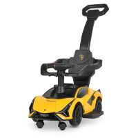 Дитяча каталка-толокар Машинка 2в1 M 5007-6 Lamborghini з батьківською ручкою й бампером Музика світло/ Жовта