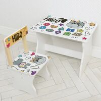 Дитячий дерев'яний столик зі стільчиком Bambi 504-125 / Малюнок Бегимот / колір білий**