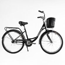 Жіночий міський велосипед 26 дюймів Corso "TRAVEL" TL-26207 з кошиком (рама 16.5") чорний