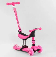 Дитячий самокат-велобіг від триколісний 5в1 Best Scooter BS-23180 з батьківською ручкою та сидінням / рожевий