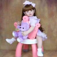 Велика вінілова лялька ручної роботи з Медведиком Reborn Baby Doll зі справжнім волоссям та великими очима