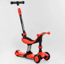 Дитячий самокат-велобіг від триколісний 5в1 Best Scooter BS-71899 з батьківською ручкою та сидінням / червоний