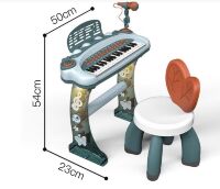Музичне піаніно-синтезатор зі стільчиком 8855 B мікрофон, 37 клавіш, регулятор гучності, зелений