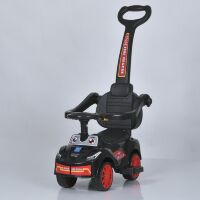 Дитяча каталка толокар з батьківською ручкою M 5763L-2 шкіряне сидіння, багажник, музика, чорний