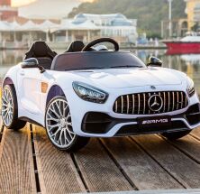 Дитячий двомісний електромобіль M 5838EBLR-1 Mercedes 4 мотори, шкіряне сидіння, білий