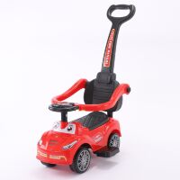 Дитяча каталка толокар з батьківською ручкою M 5763L-3 шкіряне сидіння, багажник, музика, червоний