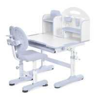 Дитяча регульована парта зі стільцем M 5799-11 металева, висувна полиця, підставка для книги, сіра