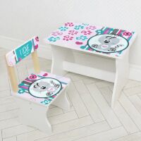 Дитячий дерев'яний столик зі стільчиком Bambi 504-122 / Малюнок Кошеня / колір білий**