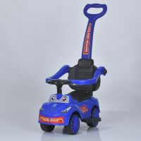 Дитяча каталка толокар з батьківською ручкою M 5763L-4 шкіряне сидіння, багажник, музика, синій