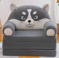 Дитяче м'яке крісло-диван-трансформер 3в1 плюшеве "Вовк" сіре