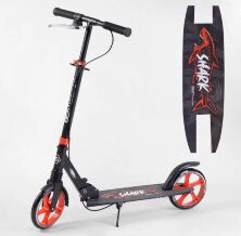Дитячий двоколісний Самокат складаний Best Scooter 15250 SHARK з ручним гальмом і амортизатором.Чорно-червоний
