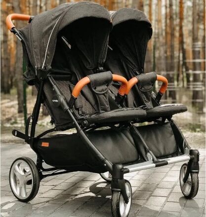 Коляска прогулочная CARRELLO Connect CRL-5502 Serious Black для двійні в льоні