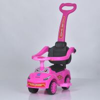 Дитяча каталка толокар з батьківською ручкою M 5763L-8 шкіряне сидіння, багажник, музика, рожевий