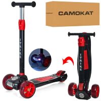 Дитячий триколісний складаний самокат iTrike JR3-060-39-B MAXI з фарами і підсвічуванням коліс. Музика.Чорно-червоно