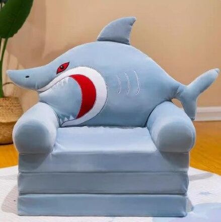 Дитяче м'яке крісло-диван-трансформер 3в1 плюшеве "Акула" блакитне