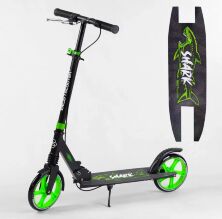 Дитячий двоколісний Самокат складаний Best Scooter 18104 SHARK з ручним гальмом і амортизатором. Зелений