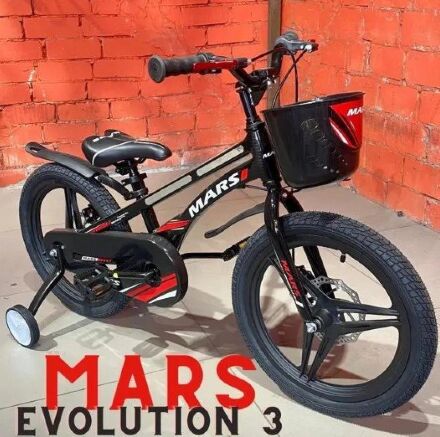 Дитячий двоколісний велосипед MARS-3 з кошиком і крилами. Магнієва рама та диски. Колеса 16 дюймів чорний