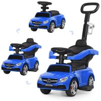Дитяча машина каталка толокар 639-4 2 в 1 батьківська ручка музика багажник підставка для ніг синя**