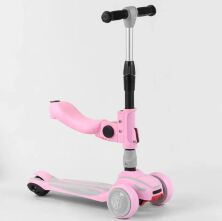 Дитячий триколісний самокат з сидінням Best Scooter ST-15700 MAXI складаний алюмінієвий кермо / рожевий