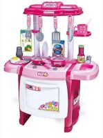 Дитяча ігрова інтерактивна кухня велика WD-A18 з посудом. Звукові і світлові ефекти. Рожева