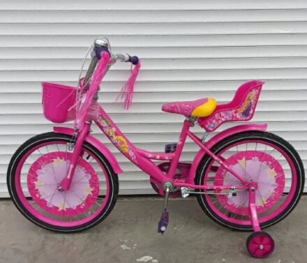 Дитячий велосипед для дівчинки Azimut Girls колеса 16 дюймів з передньої кошиком/сидінням для ляльки/рожевий