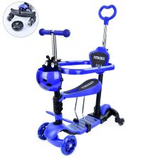 Дитячий триколісний самокат MAXI 5в1 (біговел) iTrike JR 3-101-DBL кошик, батьківська ручка, бампер, синій