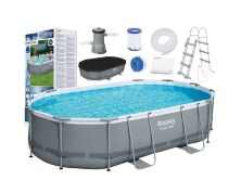 Каркасний овальний басейн BESTWAY 56448 розмір 488-305-107 см об'єм 10949 л з фільтр-насосом Драбинкою Тентом