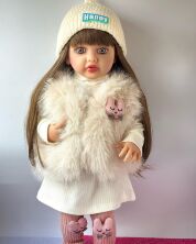 Велика вінілова лялька в кожушку Reborn Baby Doll зі справжнім волоссям і живими очима