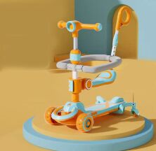 Дитячий самокат-трансформер CITY LINE Baby Care 388 з батьківською ручкою помаранчевий