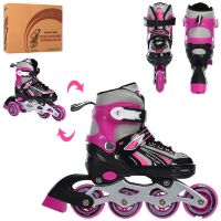Дитячі розсувні ролики PROFI A4146-XS-P алюмінієва рама/КОМБО/розмір 27-30 устілка 16cм/рожеві