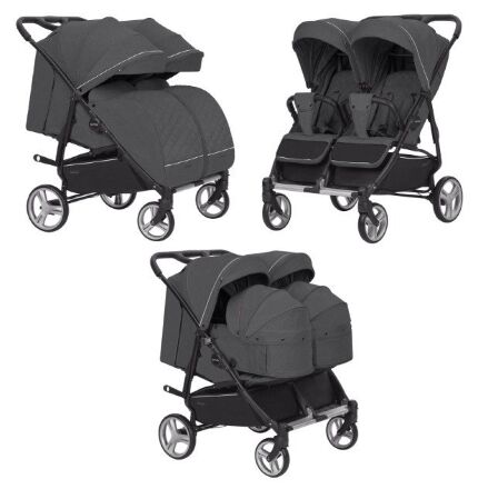 Коляска прогулочная CARRELLO Connect CRL-5502/1 Serious Black для двійні c перенесенням