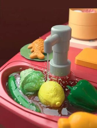 Дитяча Кухня з водою та холодною парою 998A-B 56 аксесуарів, Продукти, прилади, Світлові та Звукові Рожева