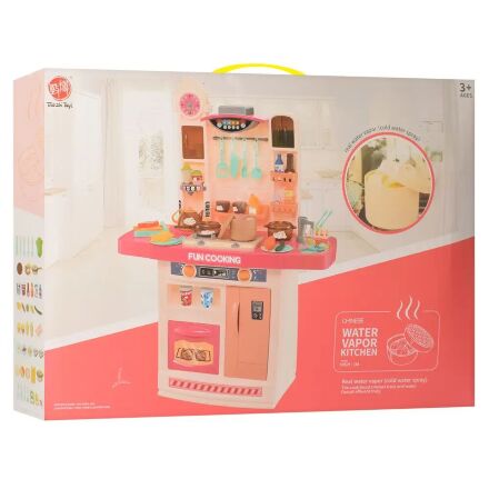 Дитяча Кухня з водою та холодною парою 998A-B 56 аксесуарів, Продукти, прилади, Світлові та Звукові Рожева