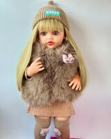 Вінілова лялька ручної роботи в шубці Reborn Baby Doll зі справжнім волоссям і живими великими очима