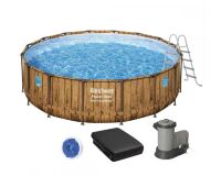 Каркасний круглий басейн BESTWAY 56725 розмір 488-122 см об'єм 19480 з фільтр-насосом Драбина Тентом