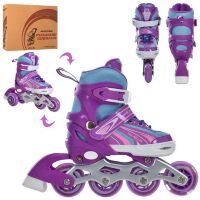 Дитячі розсувні ролики PROFI A4146-XS-V алюмінієва рама/КОМБО/розмір 27-30 устілка 16cм/фіолетові
