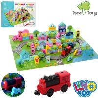 Дерев'яна Розвиваюча іграшка TREE TOYS MD 2426 "МІСТО" Будиночки і Залізниця з поїздом на батарейці**