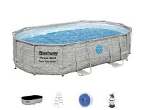 Каркасний овальний басейн BESTWAY 56946 розмір 488-305-107 см об'єм 10949 л з фільтр-насосом Драбинкою Тентом