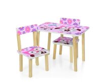 Дитячий дерев'яний столик з двома стільцями Bambi 501-62 "Рожева сова"