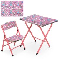 Дитячий столик зі стільчиком Bambi A19-UNI Єдиноріг рожевий складаний**