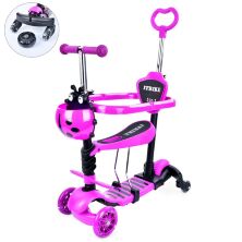 Дитячий триколісний самокат MAXI 5в1 (біговел) iTrike JR 3-101-P кошик, батьківська ручка, бампер, рожевий