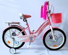 Дитячий велосипед 18 дюймів для дівчинки Corso Nice NC-18129 з кошиком та пляшечкою рожевий