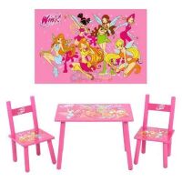 Дитячий столик з двома стільчиками Bambi M 1508 дерев'яний / забарвлення "Феї Вінкс" для дівчинки. Рожевий