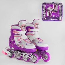Ролики дитячі підліткові розсувні Best Roller 32607-M розмір 34-37 в алюмінієвій рамі в сумці/фіолетовій