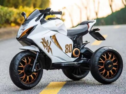 Дитячий електромотоцикл Трицикл M 5050EL-1 MP3, USB шкіряне сидіння, звукові та світлові ефекти / білий