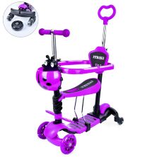 Дитячий триколісний самокат MAXI 5в1 (біговел) iTrike JR 3-101-V кошик, батьківська ручка, бампер, фіолетовий