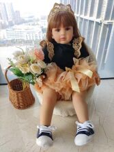Лялька 55 см ручної роботи велика вінілова в короні Reborn Baby Doll зі справжнім волоссям та красивими очима